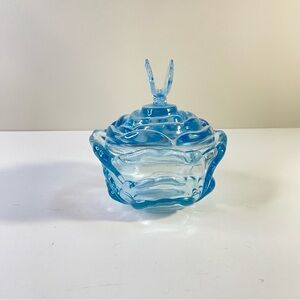 Vintage Fenton Blue Cabbage Rose Butterfly Lidded Candy/Trinket Dish
